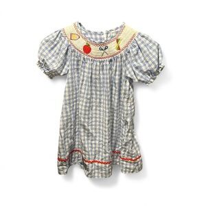 Blue Smocked Dress with Embroidered Details